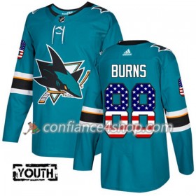 Adidas Maillot de Hockey San Jose Sharks Brent Burns 88 2017-2018 Teal USA Flag Fashion Authentic - Enfant